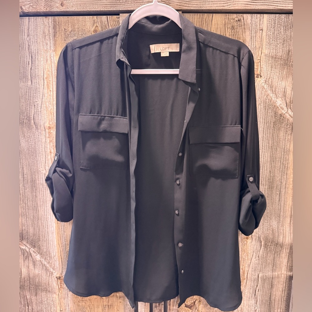 LOFT Men's Black Casual Button Down Shirt